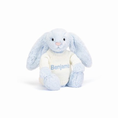 Jellycat Bashful Blue Konijn with Cream Jumper | GO0479156